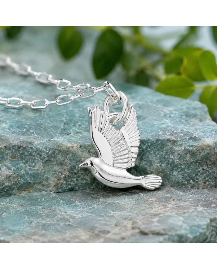 Sterling Silver Dove Pendant – Flying Bird Peace Symbol Jewelry for Her