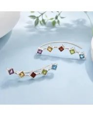 Multi-Gemstone Ear Cuff Earrings 925 Sterling Silver Handmade Climber