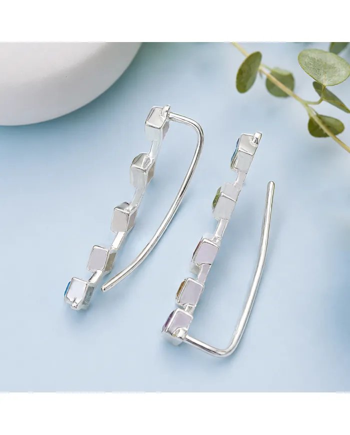 925 Sterling Silver Multi Gemstone Ear Cuff Earrings – Handmade Jewelry