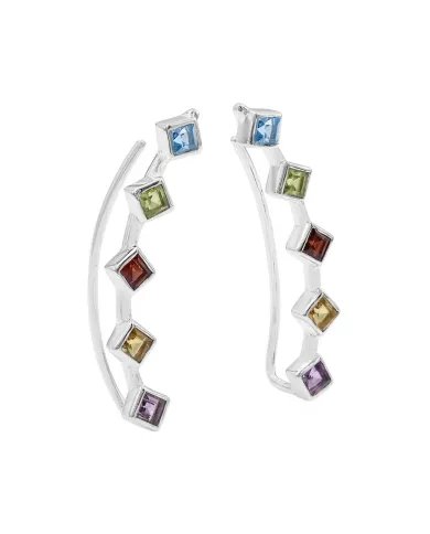 925 Sterling Silver Multi Gemstone Ear Cuff Earrings – Handmade Jewelry