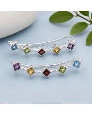925 Sterling Silver Multi Gemstone Ear Cuff Earrings – Handmade Jewelry