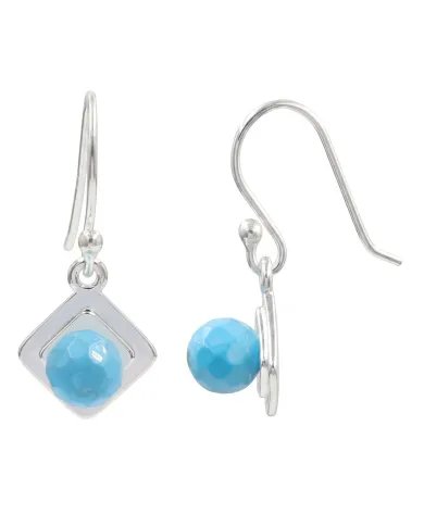 Arizona Turquoise Dangle Earrings - 925 Sterling Silver Round Gemstone