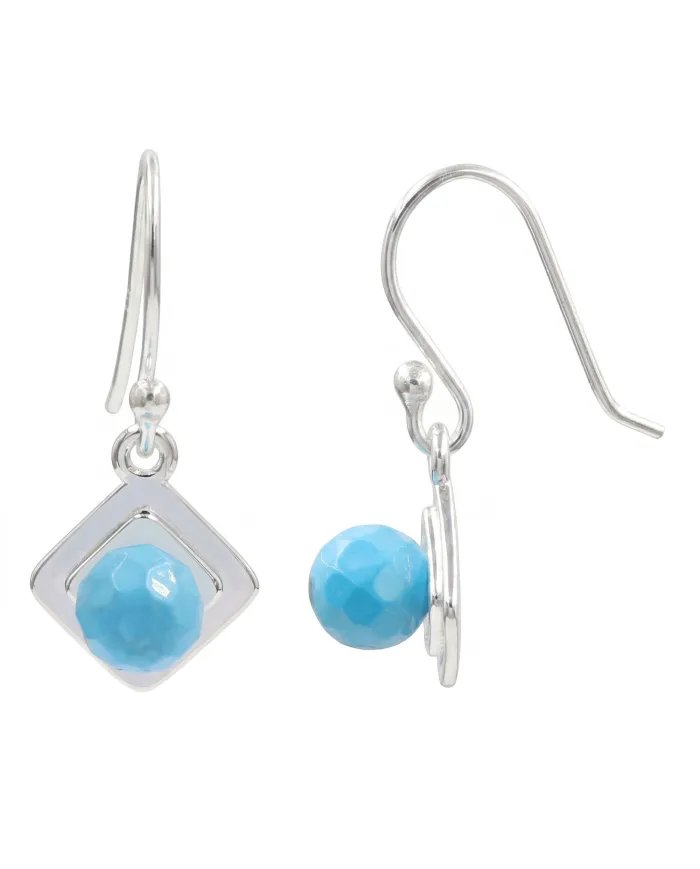 Arizona Turquoise Dangle Earrings - 925 Sterling Silver Round Gemstone