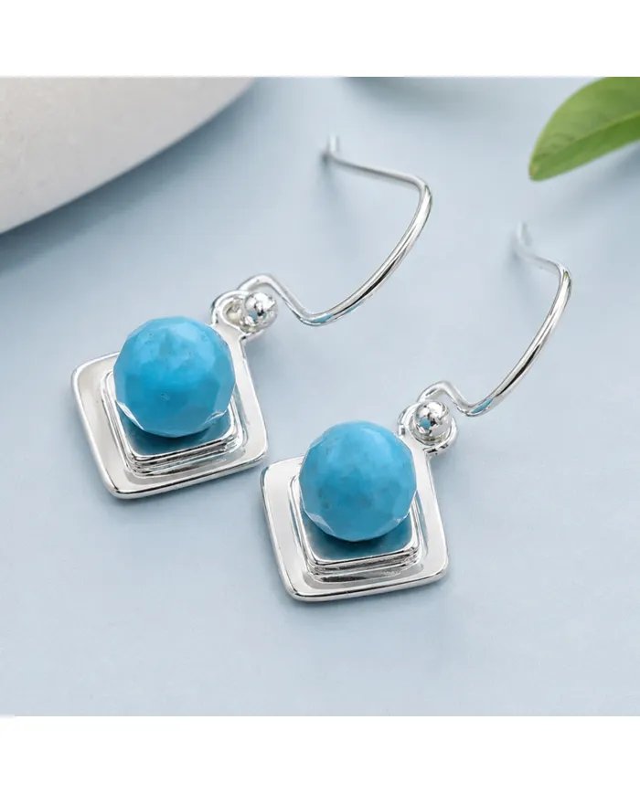 Arizona Turquoise Dangle Earrings - 925 Sterling Silver Round Gemstone