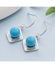 Arizona Turquoise Dangle Earrings - 925 Sterling Silver Round Gemstone