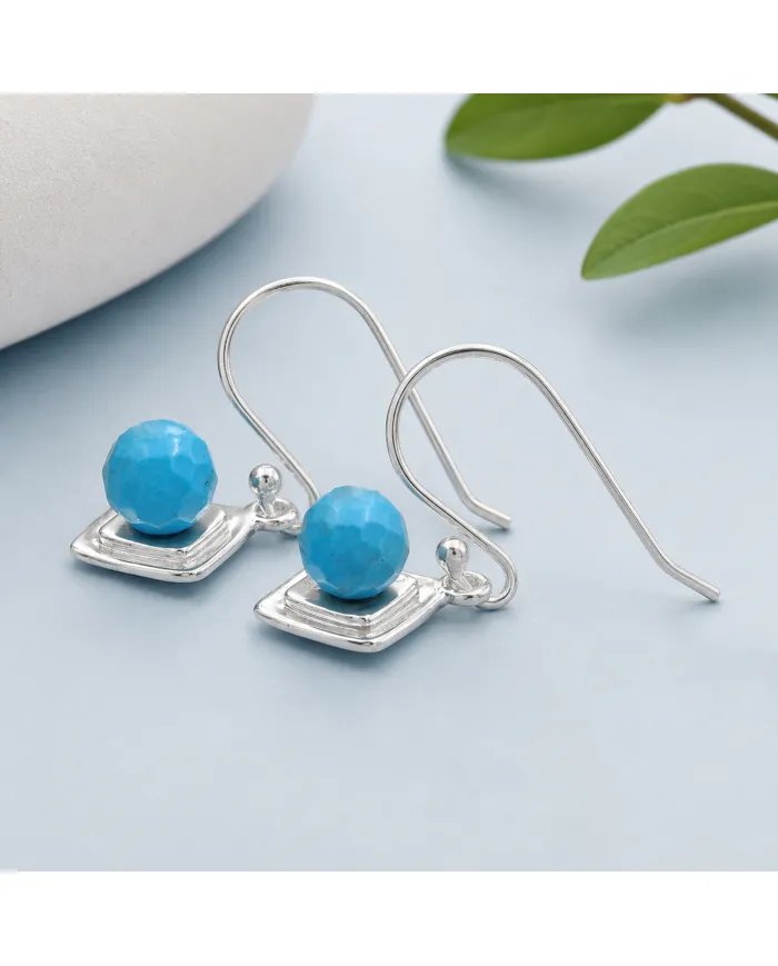 Arizona Turquoise Dangle Earrings - 925 Sterling Silver Round Gemstone