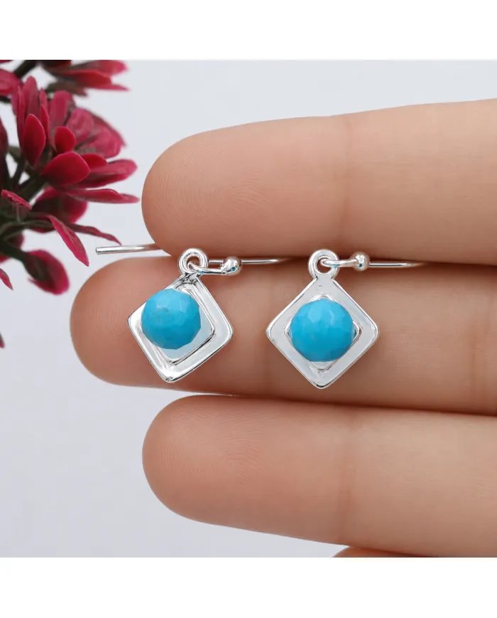 Arizona Turquoise Dangle Earrings - 925 Sterling Silver Round Gemstone