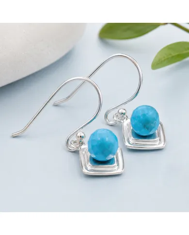 Arizona Turquoise Dangle Earrings - 925 Sterling Silver Round Gemstone