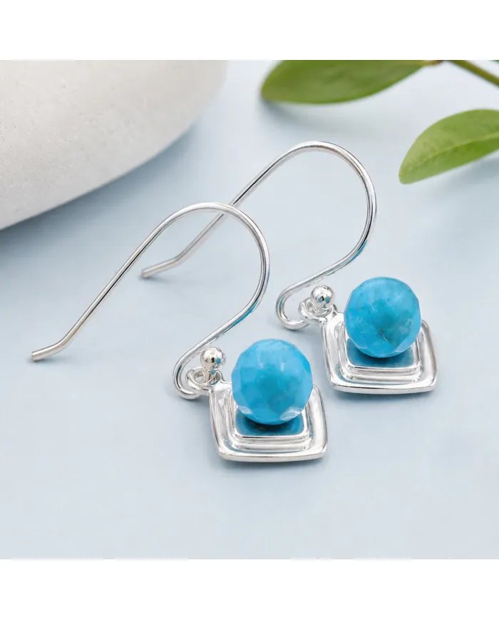 Arizona Turquoise Dangle Earrings - 925 Sterling Silver Round Gemstone