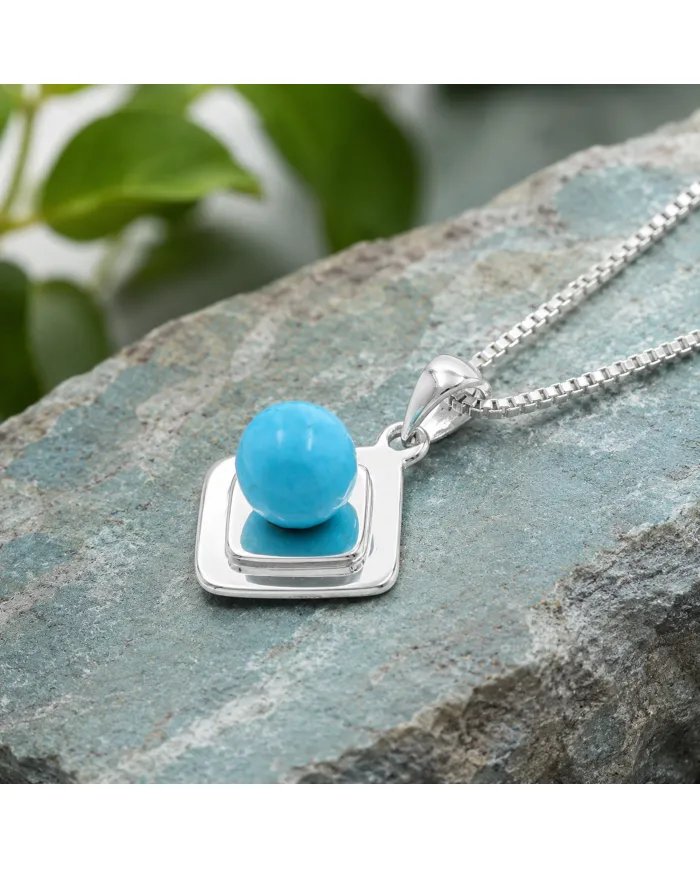 Arizona Turquoise Pendant 925 Sterling Silver - Round Gemstone Jewelry