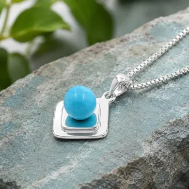 Arizona Turquoise Pendant 925 Sterling Silver - Round Gemstone Jewelry