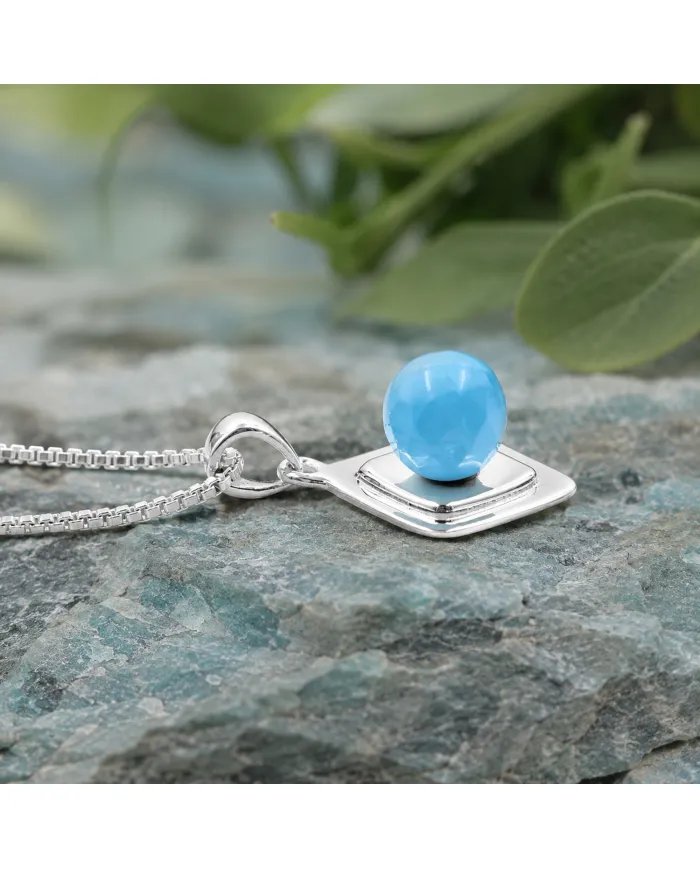Arizona Turquoise Pendant 925 Sterling Silver - Round Gemstone Jewelry