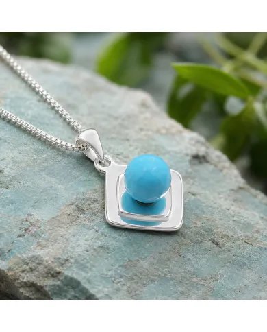 Arizona Turquoise Pendant 925 Sterling Silver - Round Gemstone Jewelry