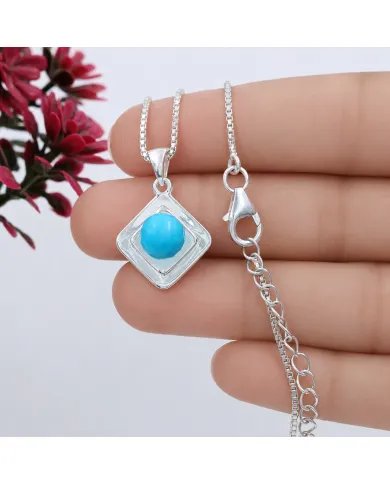 Arizona Turquoise Pendant 925 Sterling Silver - Round Gemstone Jewelry
