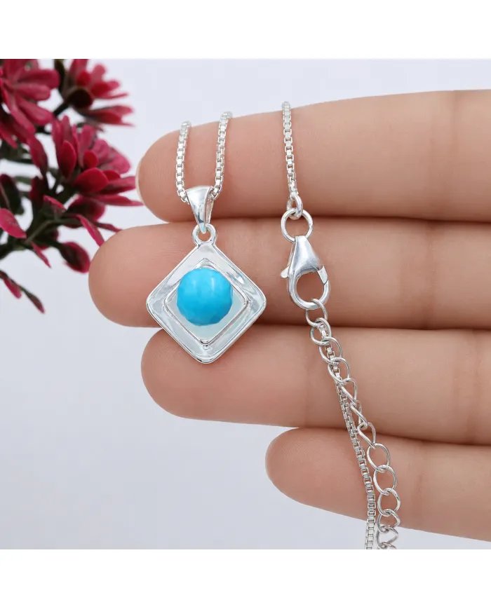 Arizona Turquoise Pendant 925 Sterling Silver - Round Gemstone Jewelry