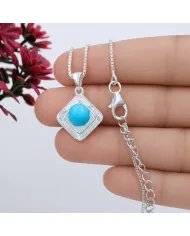 Arizona Turquoise Pendant 925 Sterling Silver - Round Gemstone Jewelry
