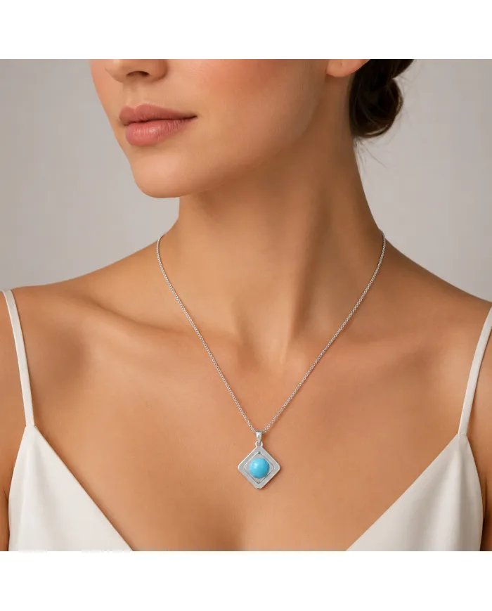 Arizona Turquoise Pendant 925 Sterling Silver - Round Gemstone Jewelry