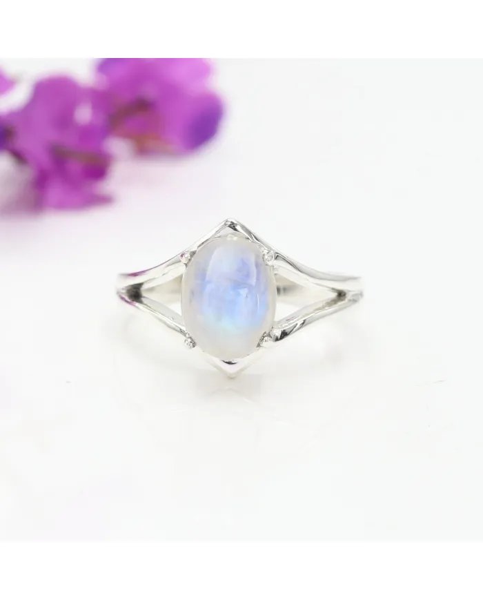 Natural Moonstone Ring - Sterling Silver Handmade Ring for Women