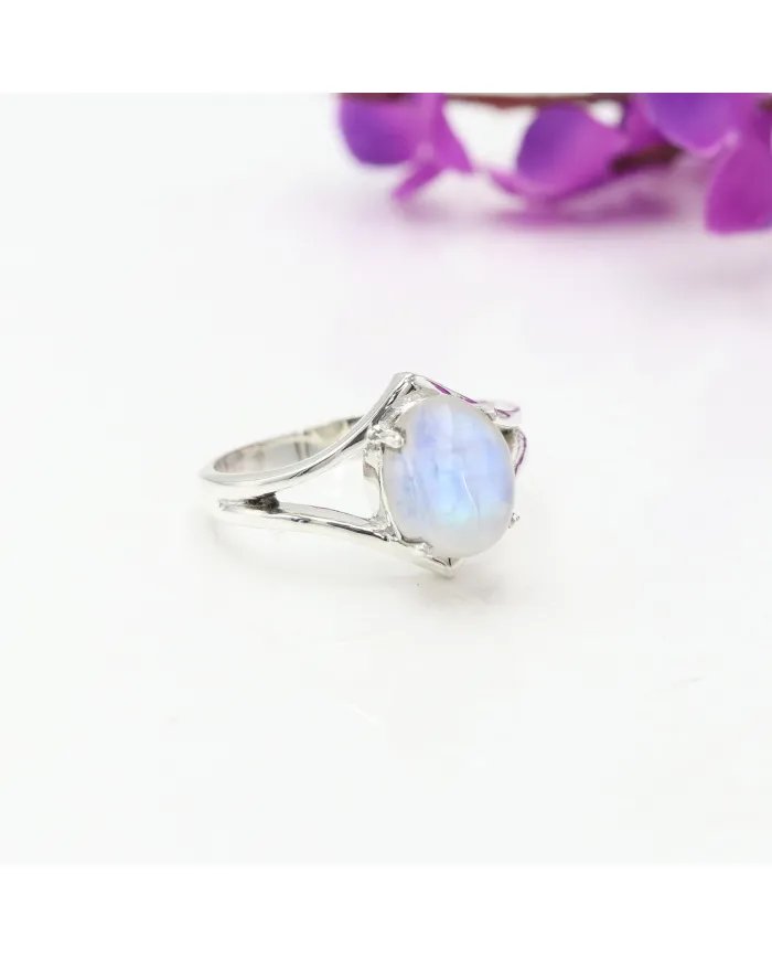 Natural Moonstone Ring - Sterling Silver Handmade Ring for Women