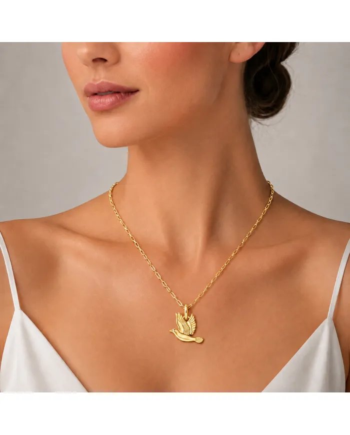 18K Gold Plated Dove Pendant – Flying Bird Peace Symbol Jewelry for Her