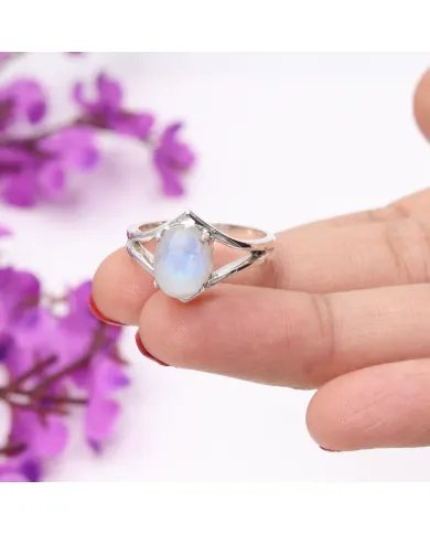 Natural Moonstone Ring - Sterling Silver Handmade Ring for Women