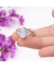 Natural Moonstone Ring - Sterling Silver Handmade Ring for Women