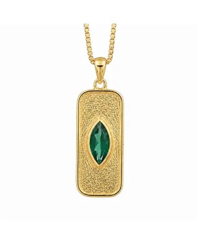 18K Gold Plated Green Emerald Marquise Pendant - Handmade Jewelry
