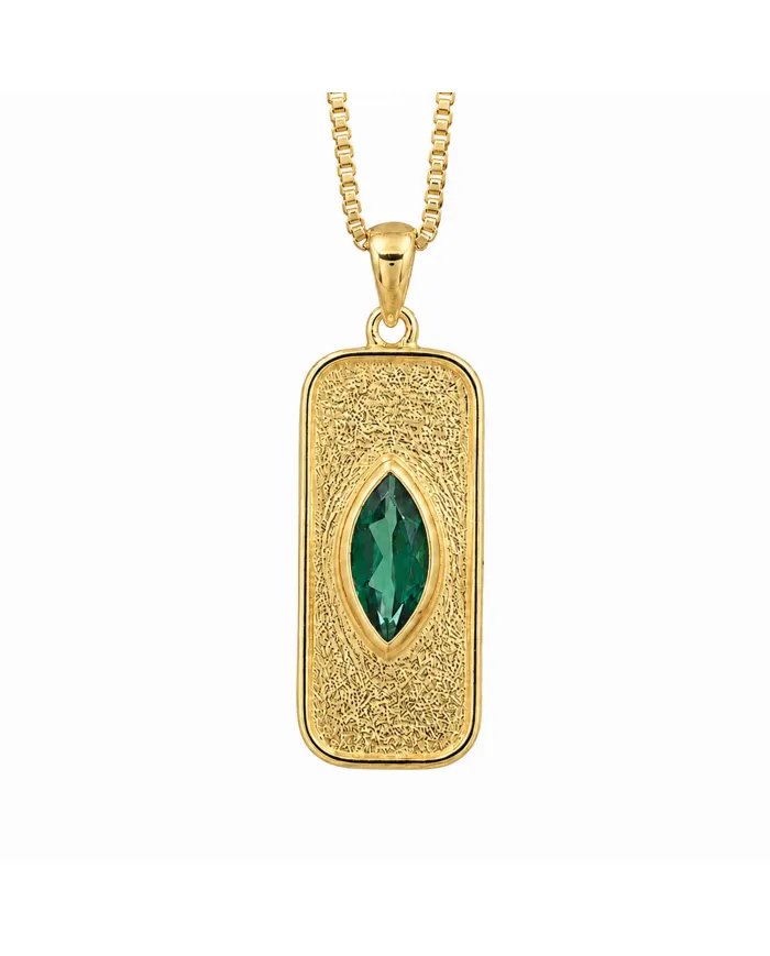 18K Gold Plated Green Emerald Marquise Pendant - Handmade Jewelry