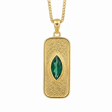 18K Gold Plated Green Emerald Marquise Pendant - Handmade Jewelry
