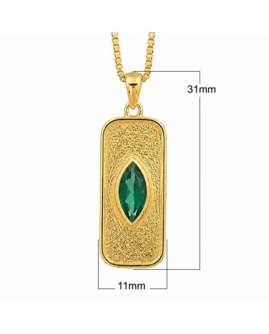 18K Gold Plated Green Emerald Marquise Pendant - Handmade Jewelry