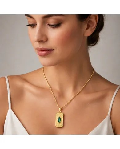 18K Gold Plated Green Emerald Marquise Pendant - Handmade Jewelry