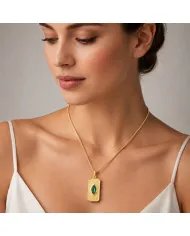18K Gold Plated Green Emerald Marquise Pendant - Handmade Jewelry
