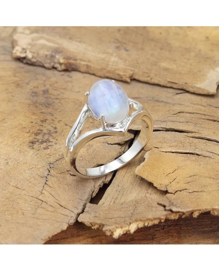 Natural Moonstone Ring - Sterling Silver Handmade Ring for Women
