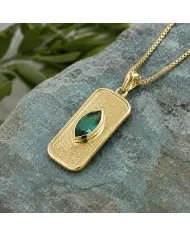 18K Gold Plated Green Emerald Marquise Pendant - Handmade Jewelry