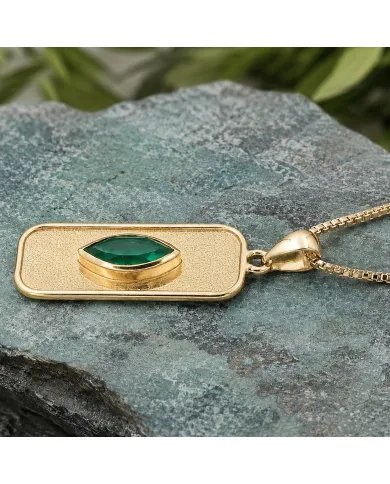 18K Gold Plated Green Emerald Marquise Pendant - Handmade Jewelry
