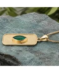 18K Gold Plated Green Emerald Marquise Pendant - Handmade Jewelry