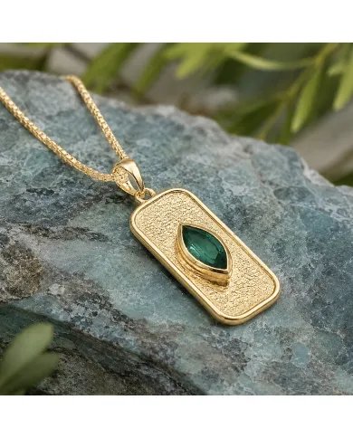 18K Gold Plated Green Emerald Marquise Pendant - Handmade Jewelry