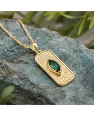 18K Gold Plated Green Emerald Marquise Pendant - Handmade Jewelry