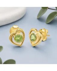 18K Gold Plated Peridot Heart Stud Earrings - Gemstone Jewelry for Her