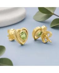 18K Gold Plated Peridot Heart Stud Earrings - Gemstone Jewelry for Her