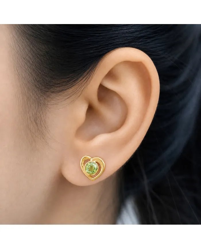18K Gold Plated Peridot Heart Stud Earrings - Gemstone Jewelry for Her