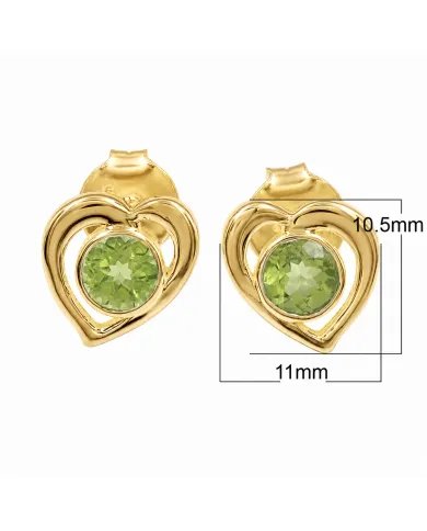 18K Gold Plated Peridot Heart Stud Earrings - Gemstone Jewelry for Her