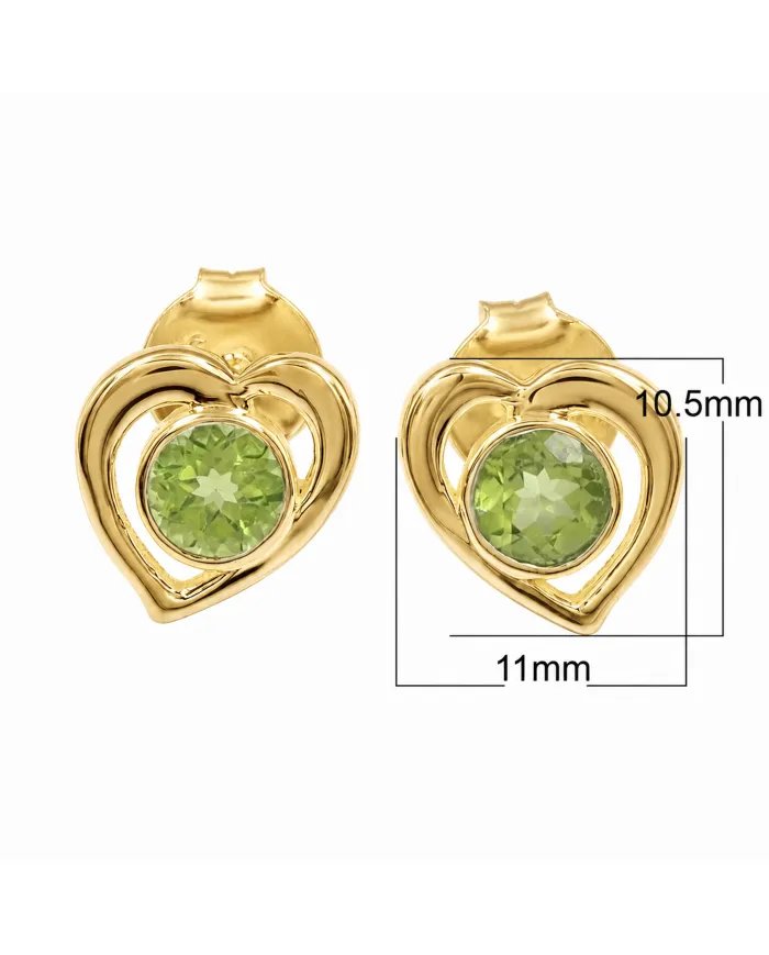 18K Gold Plated Peridot Heart Stud Earrings - Gemstone Jewelry for Her