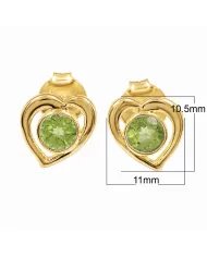 18K Gold Plated Peridot Heart Stud Earrings - Gemstone Jewelry for Her