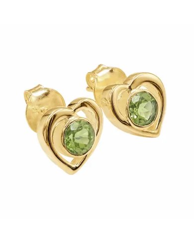 18K Gold Plated Peridot Heart Stud Earrings - Gemstone Jewelry for Her