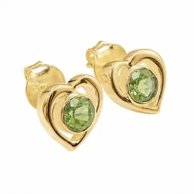 18K Gold Plated Peridot Heart Stud Earrings - Gemstone Jewelry for Her