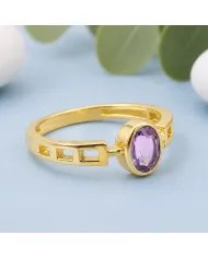 18K Gold Plated Amethyst Oval Cut Ring - Handmade Minimalist Band