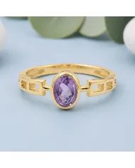18K Gold Plated Amethyst Oval Cut Ring - Handmade Minimalist Band