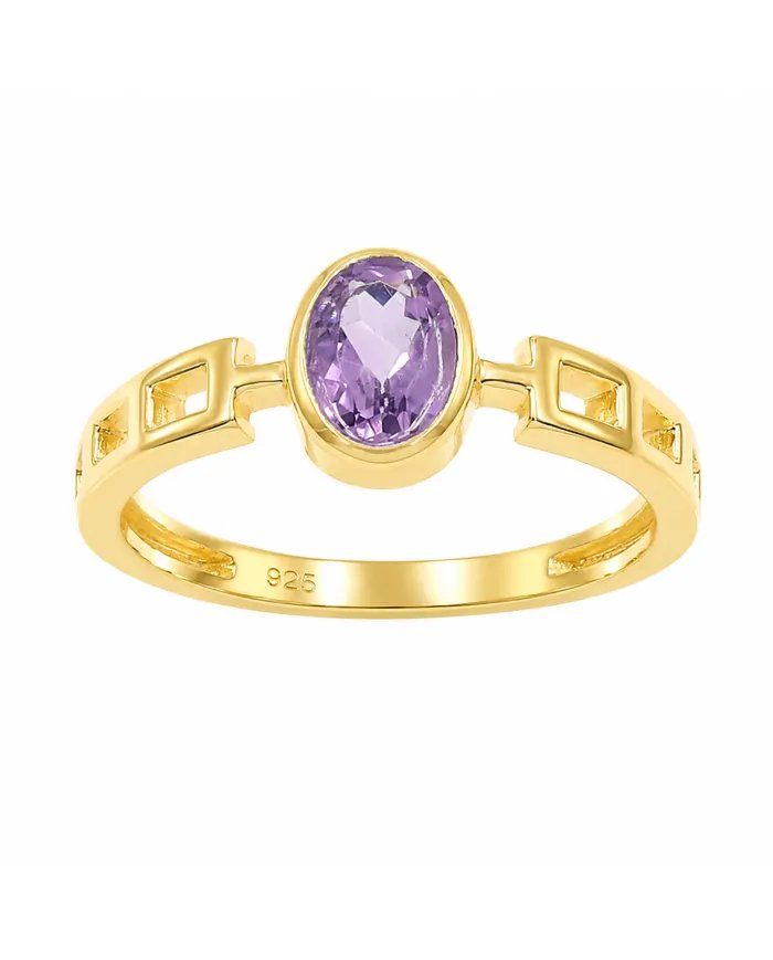 18K Gold Plated Amethyst Oval Cut Ring - Handmade Minimalist Band