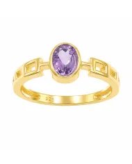 18K Gold Plated Amethyst Oval Cut Ring - Handmade Minimalist Band